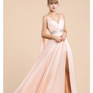 Luxury Blush Evening Gown With a Slit, with shorts underneath, size 8